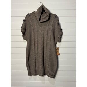 New! Ruff Hewn Womens XL Wool Brown Cable Knit Button Sleeve‎ Turtleneck Top